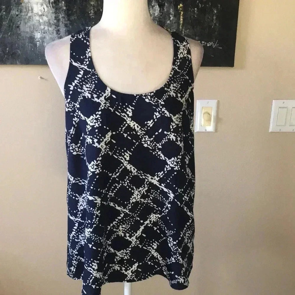 XXI Navy Blue and White Racer Back Square Hem Top-Size S/P - Picture 1 of 11